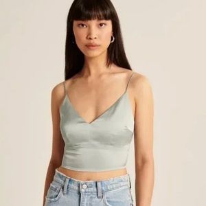 NWT!!! Abercrombie & Fitch Satin Cropped Cami - Sage Green - Size Small